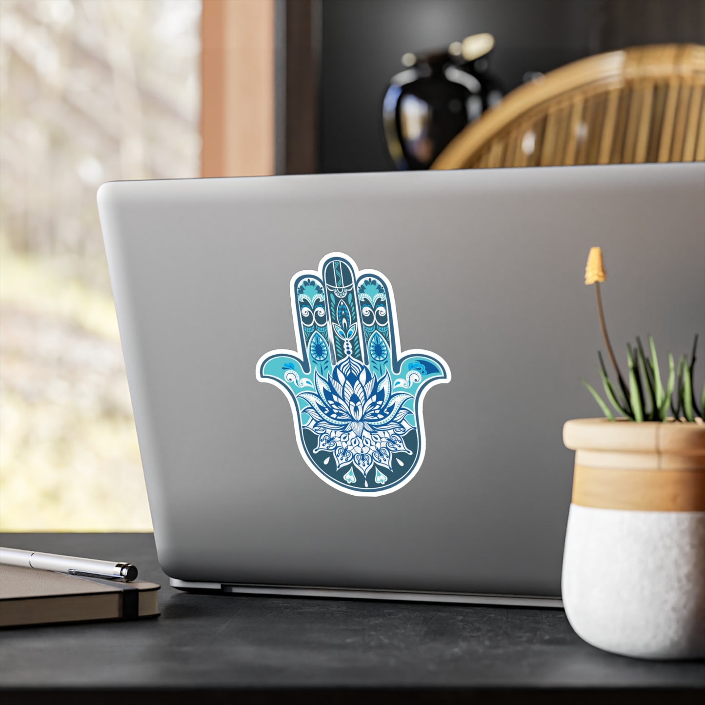 Hamsa and Lotus- Vinyl Decal - Hamsa Decal - Sticker