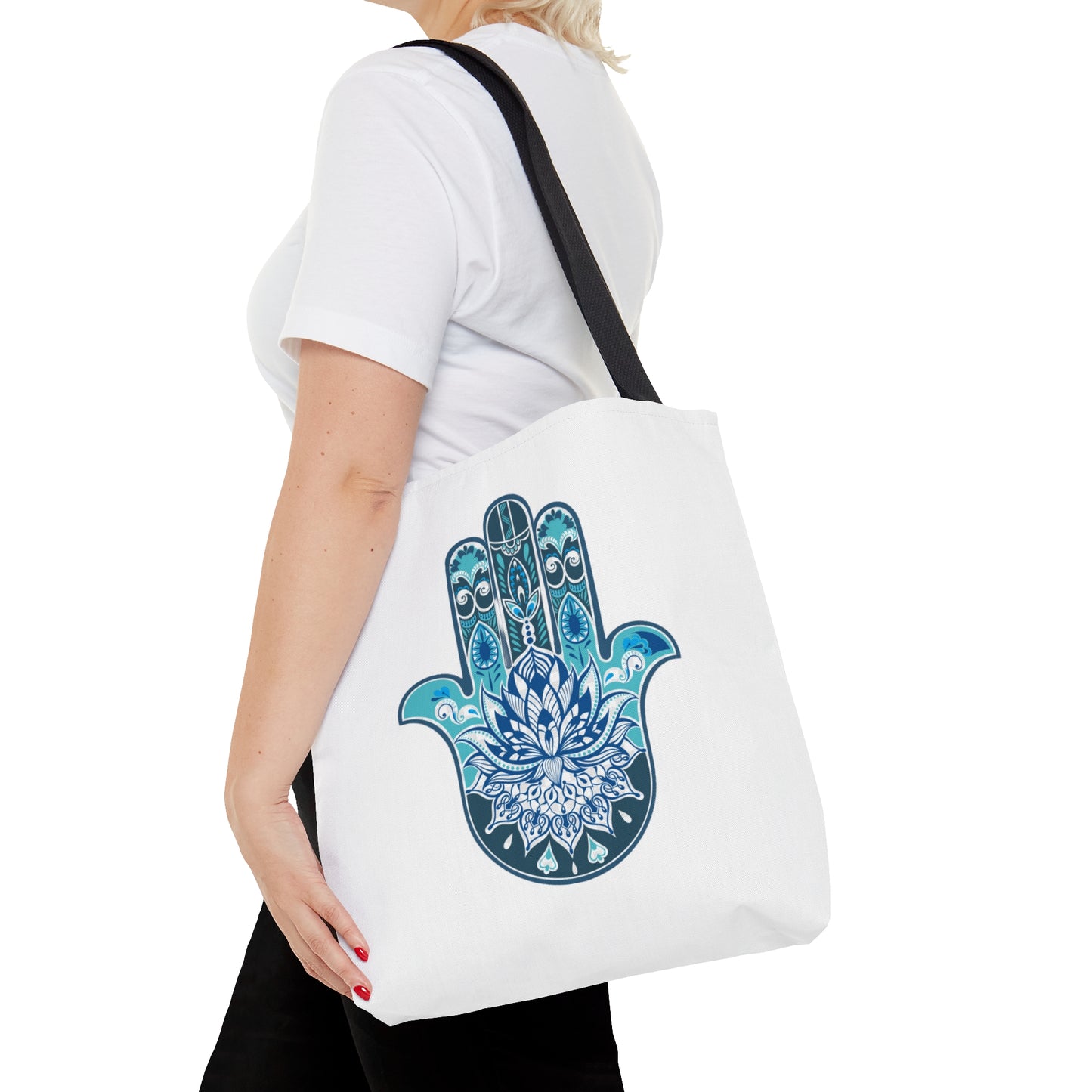 Hamsa - Chamsa - Lotus -  White Tote Bag