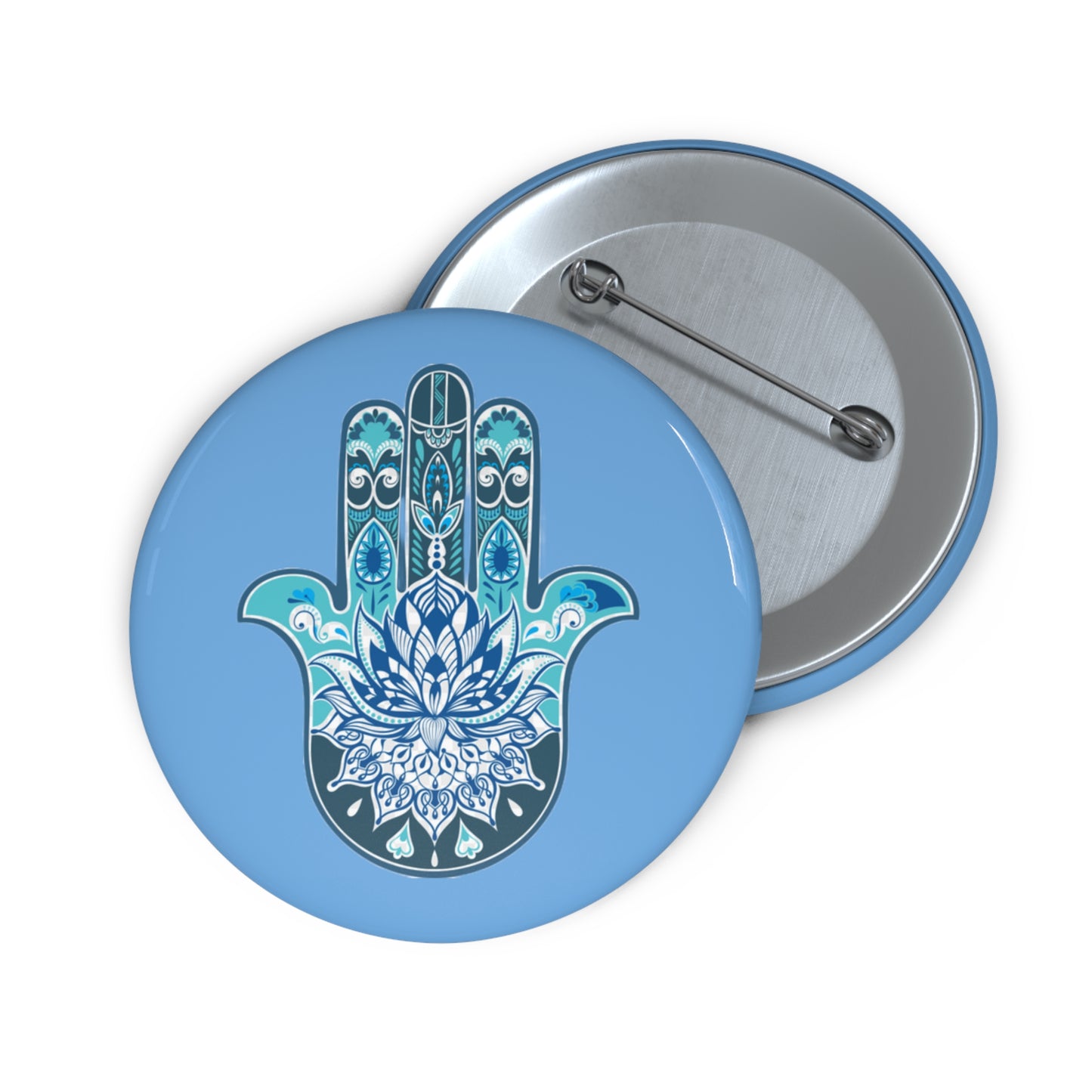 Hamsa - Chamsa - Lotus - Light Blue Pin Button