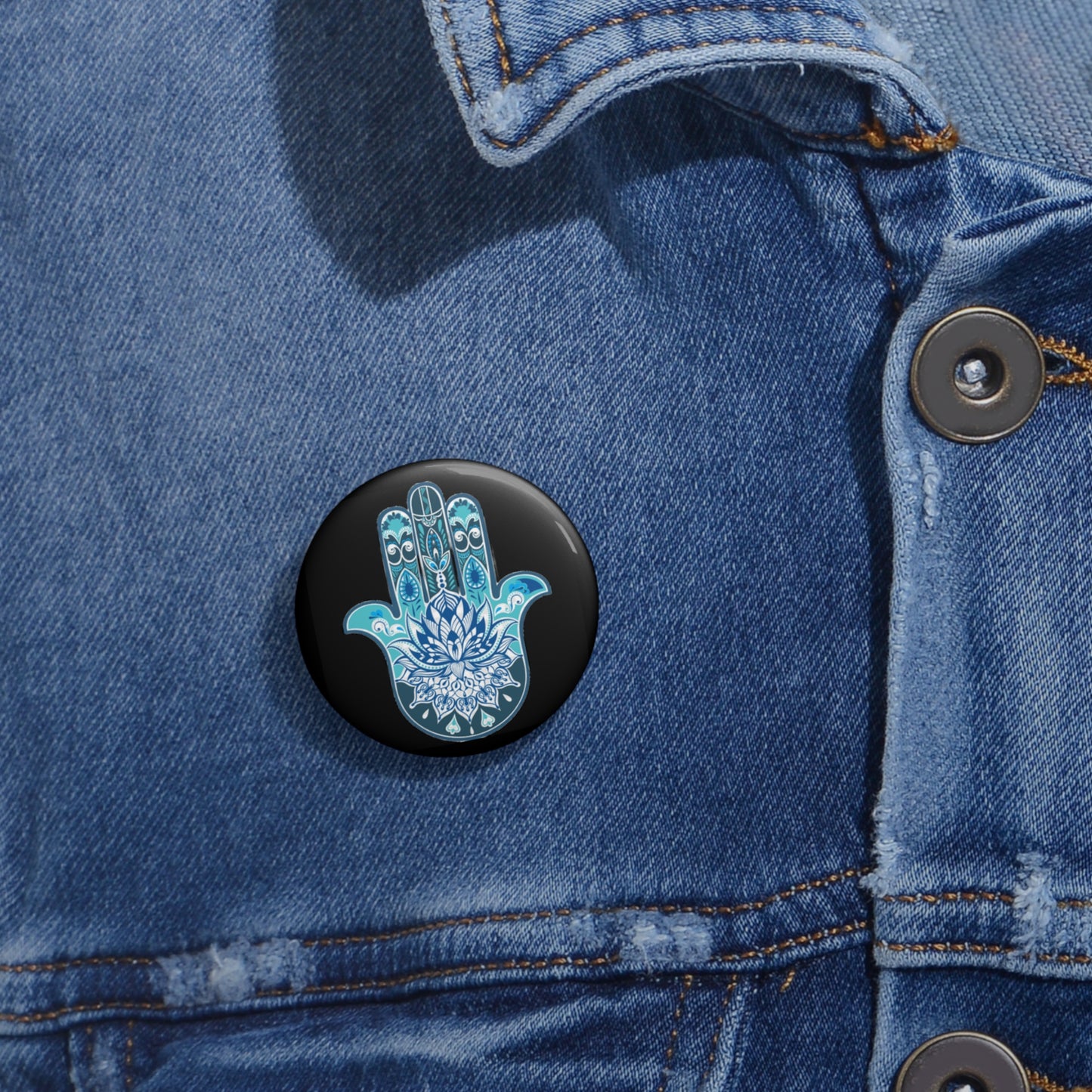 Hamsa - Chamsa - Lotus - Black Pin Button