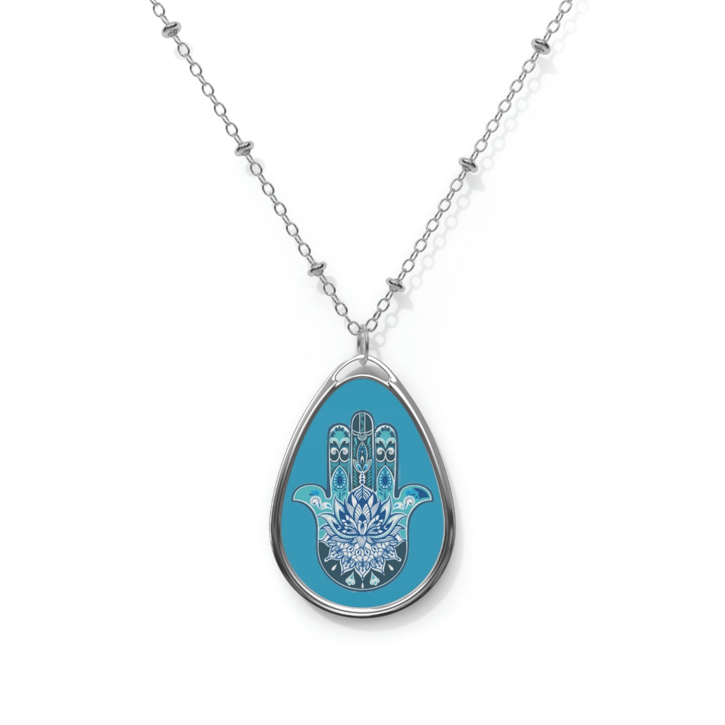 Hamsa - Chamsa - Lotus - Turquoise Oval Necklace