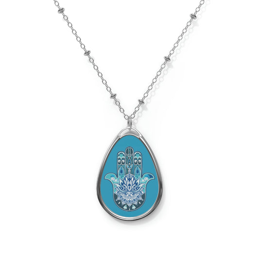 Hamsa - Chamsa - Lotus - Turquoise Oval Necklace