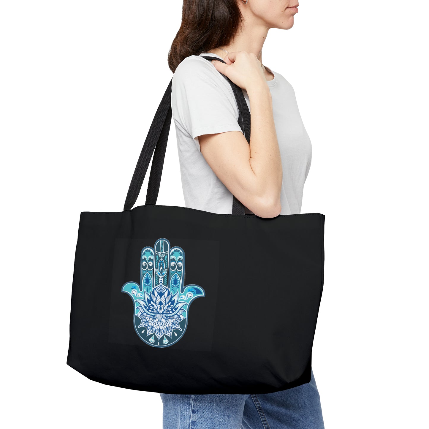 Hamsa - Chamsa - Lotus - Black  Big Tote Bag