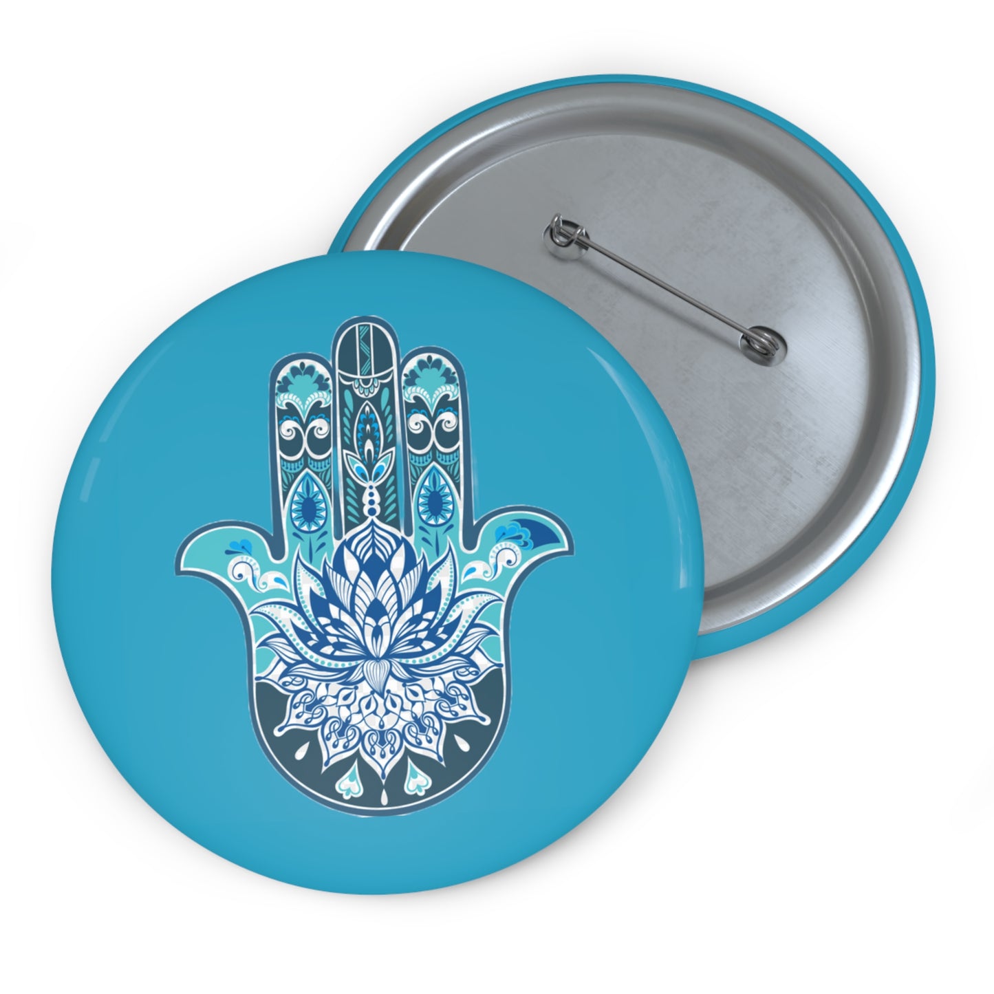 Hamsa - Chamsa - Lotus - Turquoise Pin Button