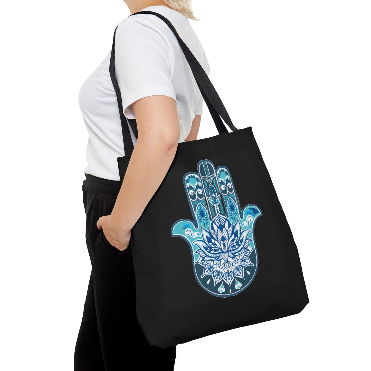 Hamsa - Chamsa - Lotus - Black Tote Bag