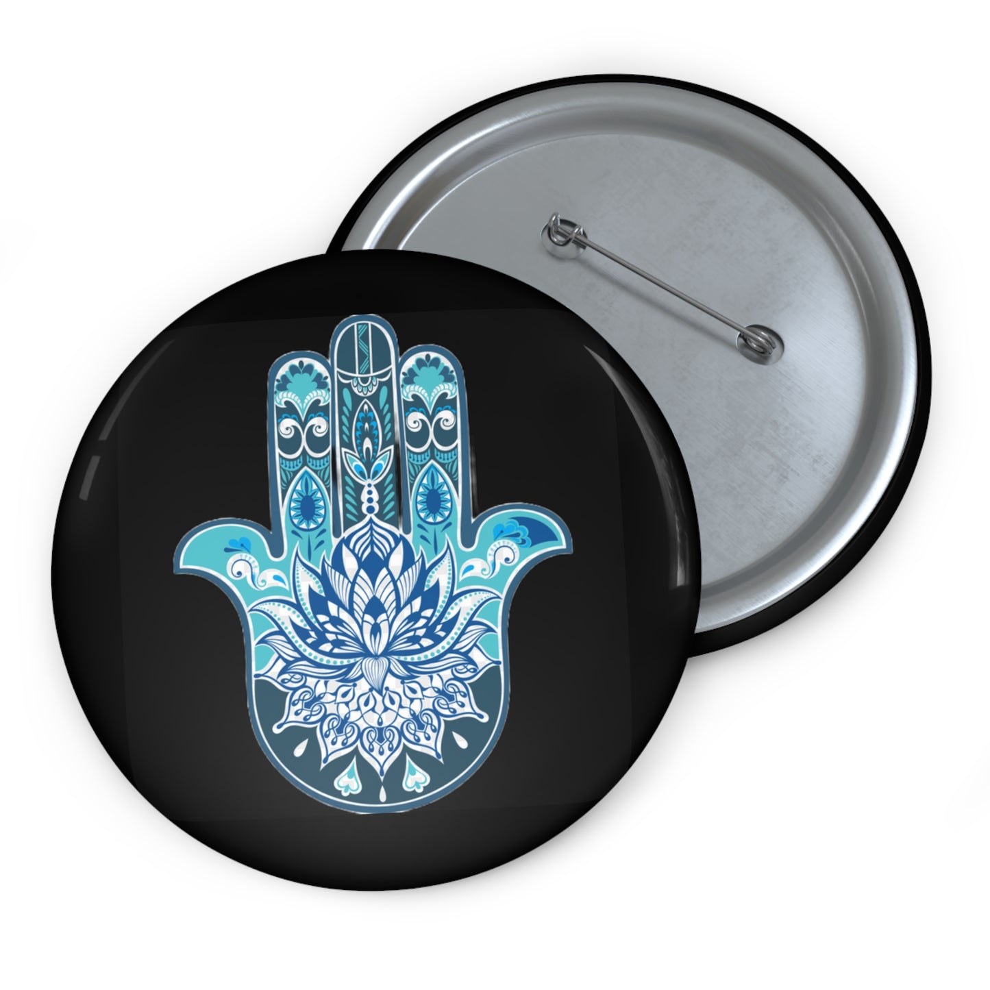 Hamsa - Chamsa - Lotus - Black Pin Button