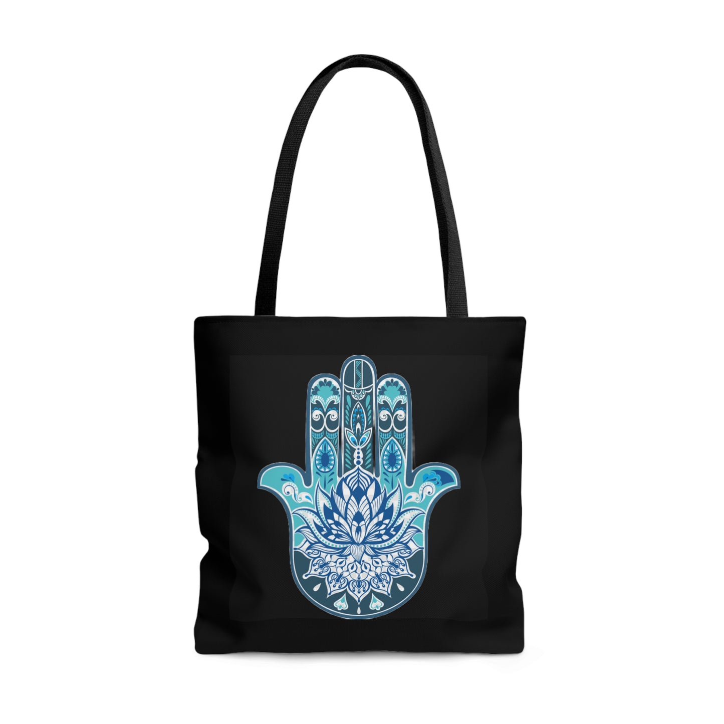 Hamsa - Chamsa - Lotus - Black Tote Bag