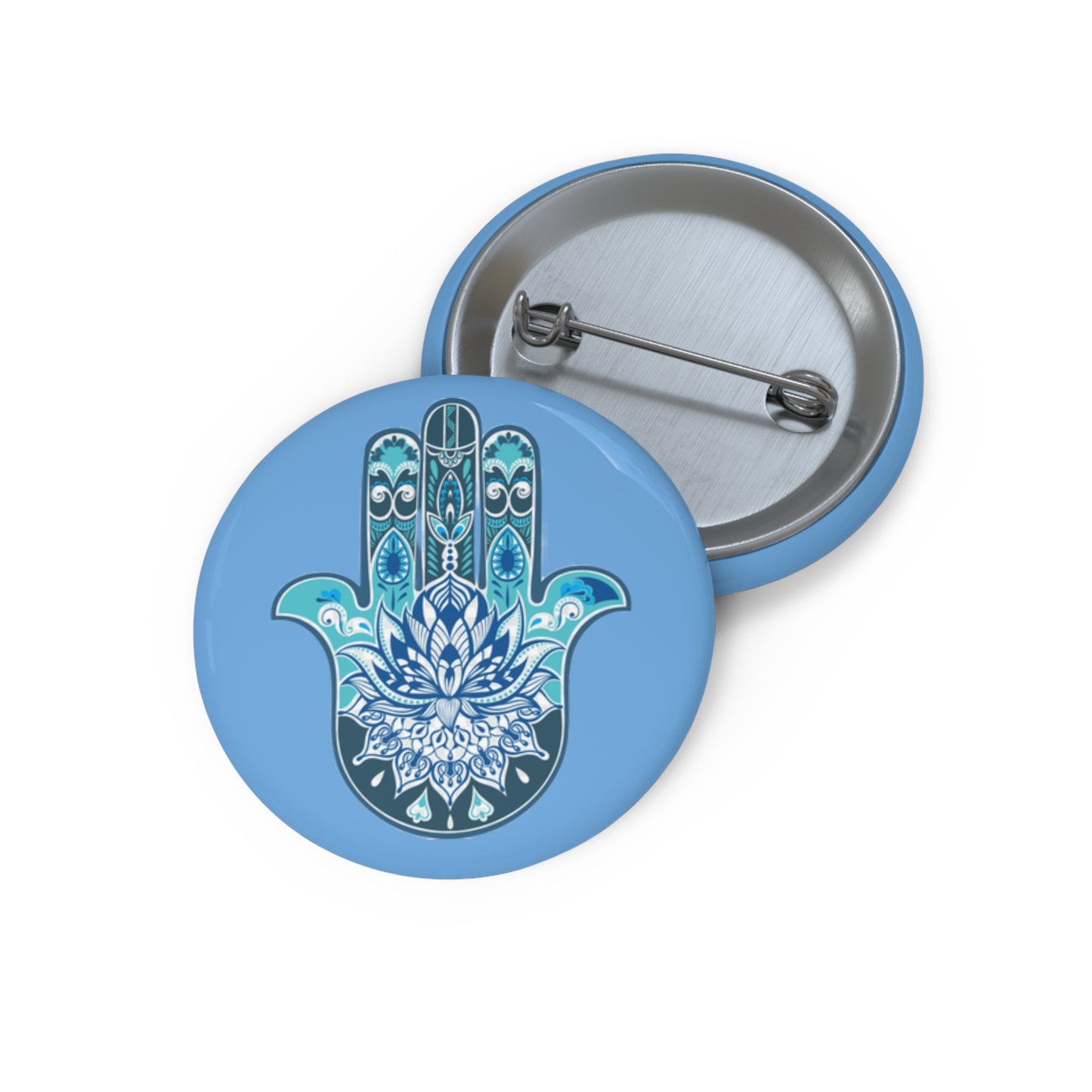 Hamsa - Chamsa - Lotus - Light Blue Pin Button