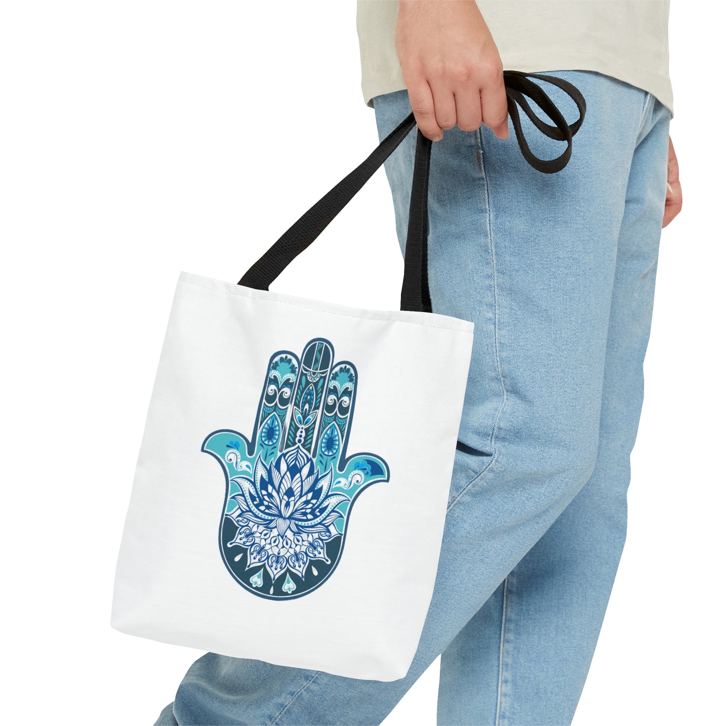 Hamsa - Chamsa - Lotus -  White Tote Bag