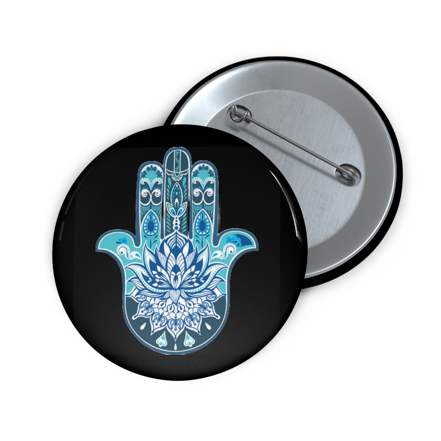 Hamsa - Chamsa - Lotus - Black Pin Button