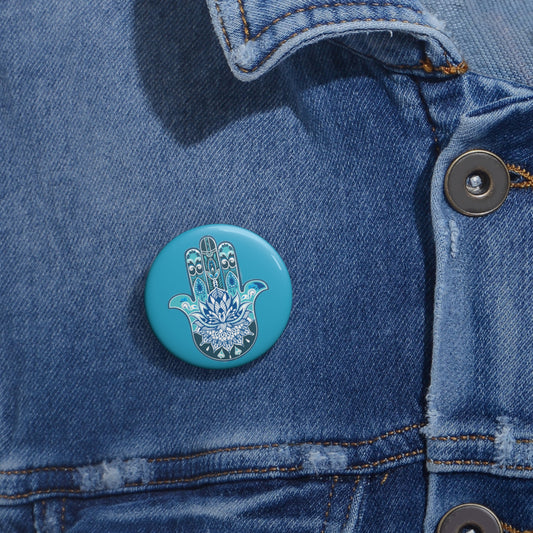 Hamsa - Chamsa - Lotus - Turquoise Pin Button