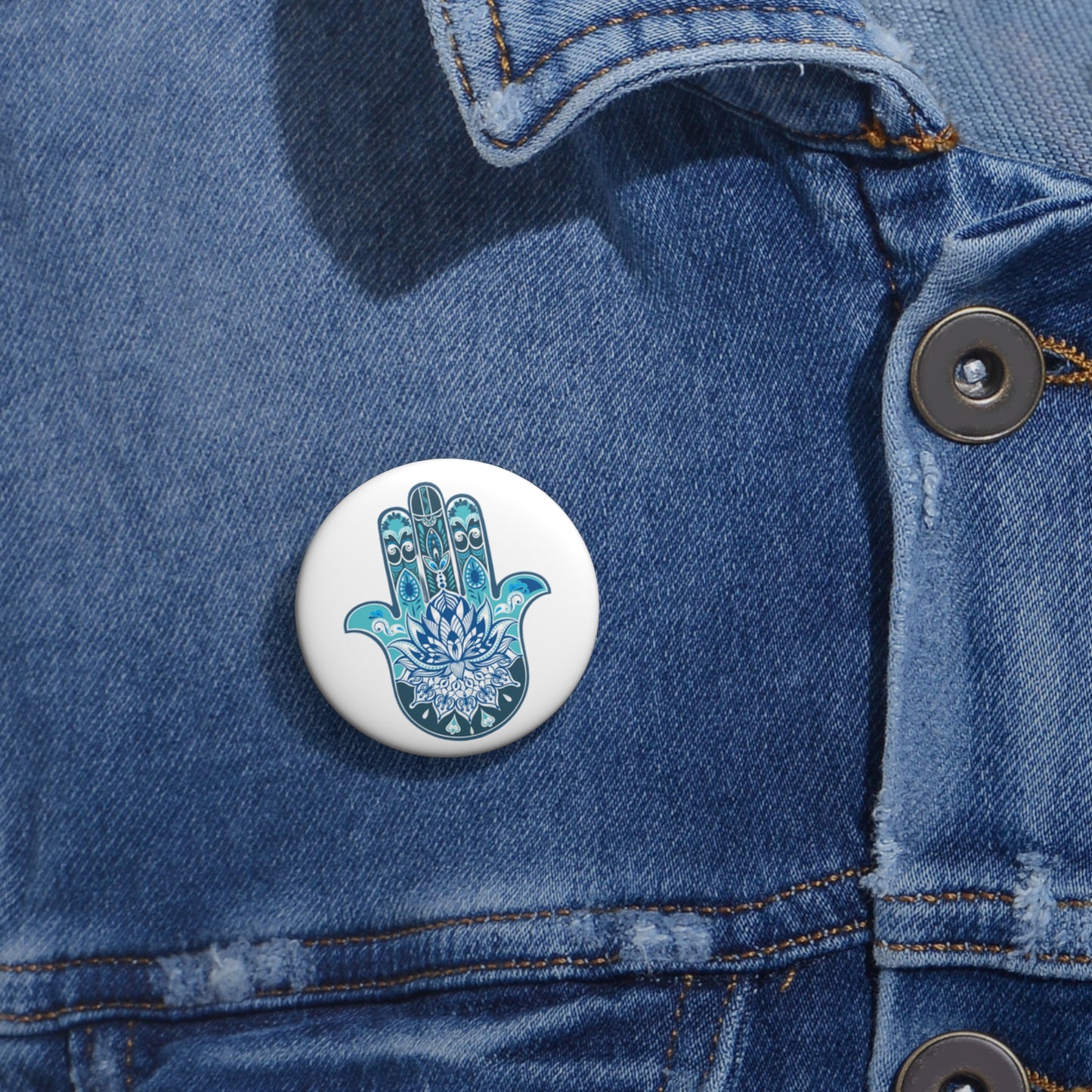 Hamsa - Chamsa - Lotus - White Pin Button