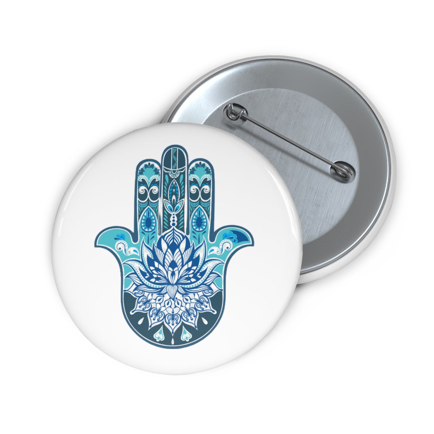 Hamsa - Chamsa - Lotus - White Pin Button