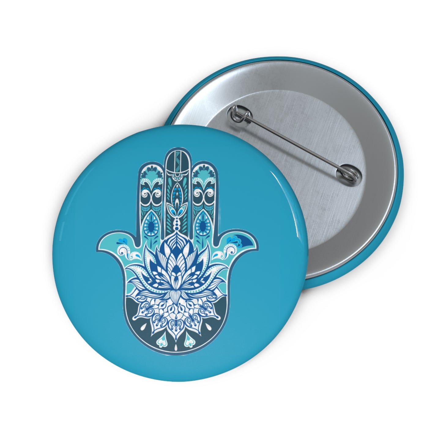 Hamsa - Chamsa - Lotus - Turquoise Pin Button