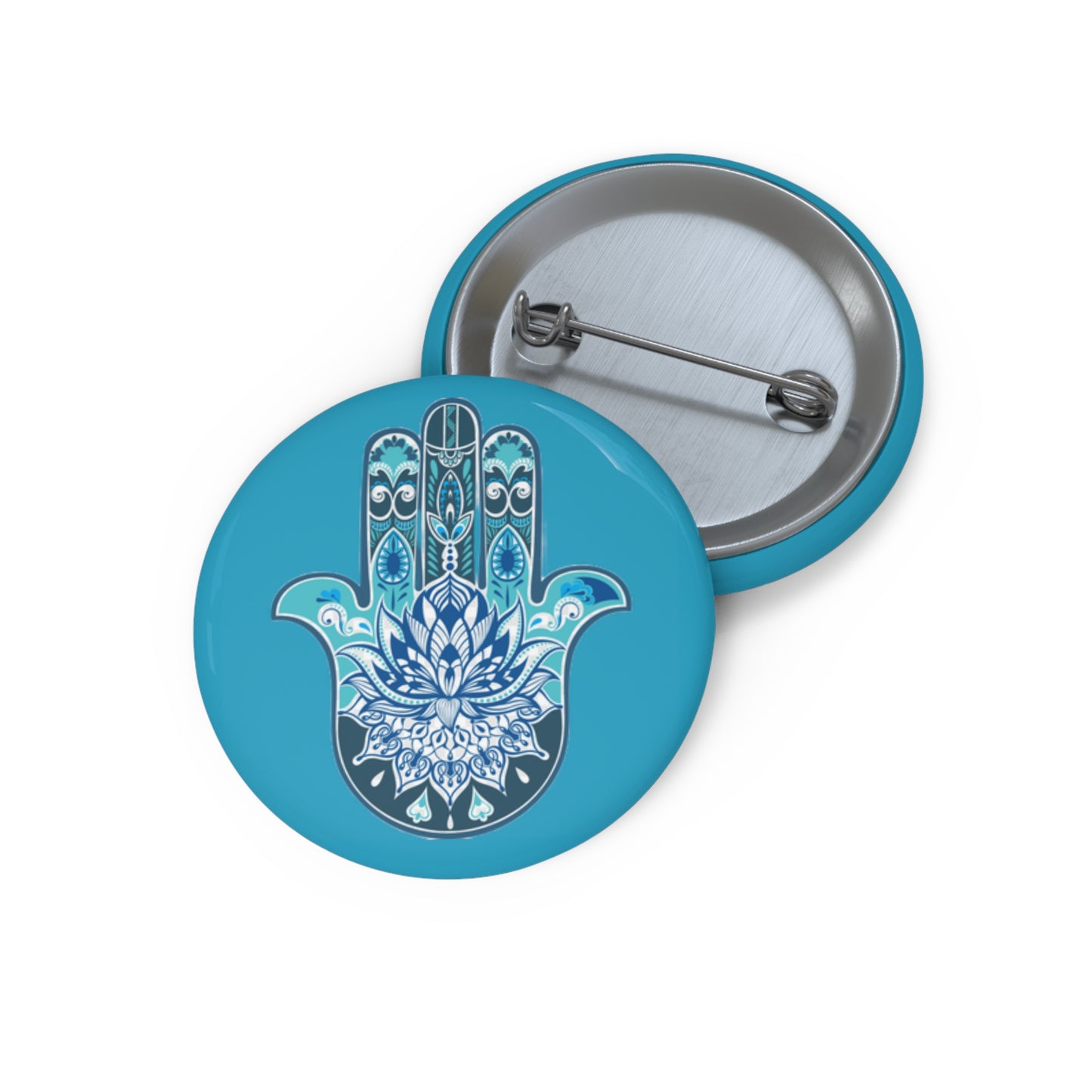 Hamsa - Chamsa - Lotus - Turquoise Pin Button