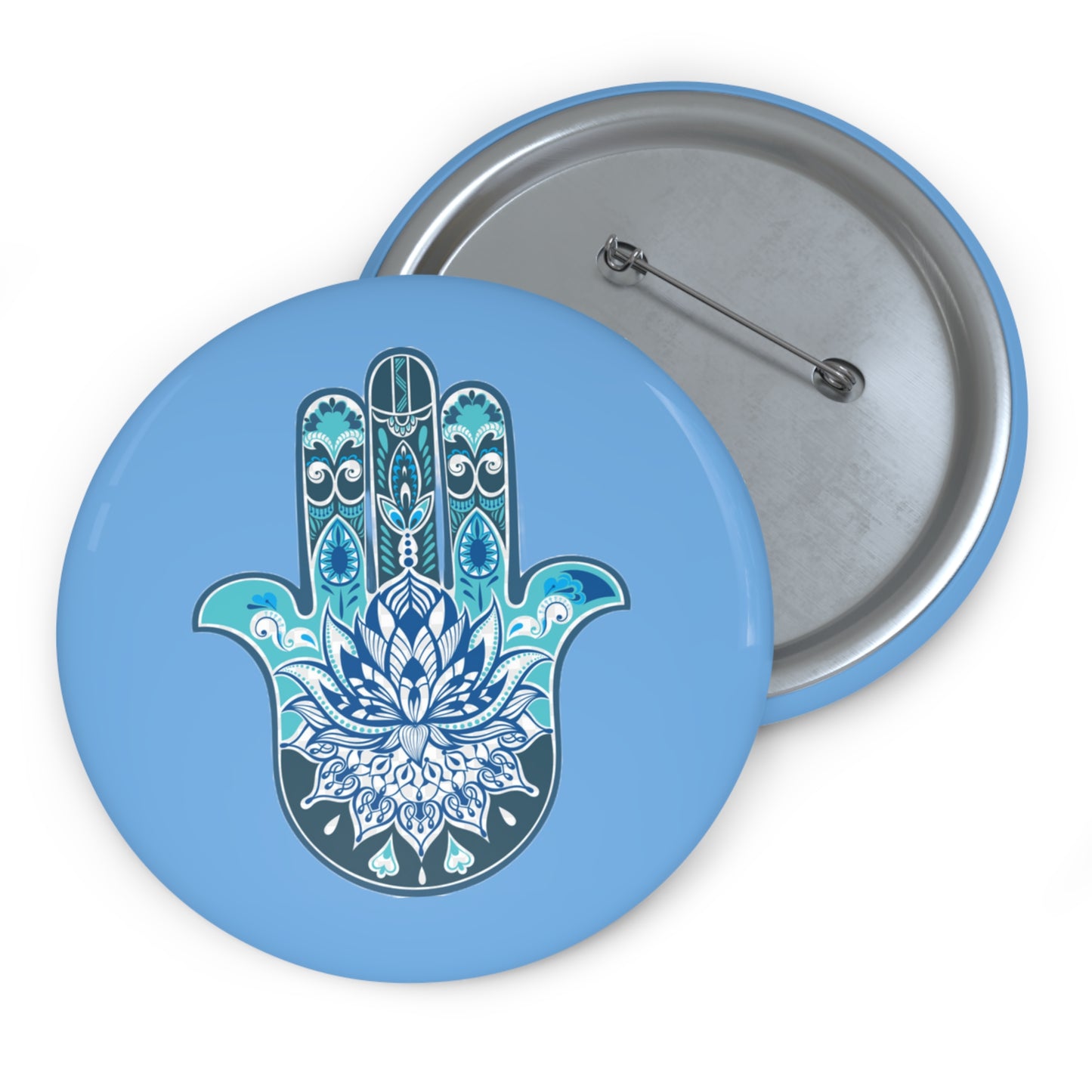 Hamsa - Chamsa - Lotus - Light Blue Pin Button