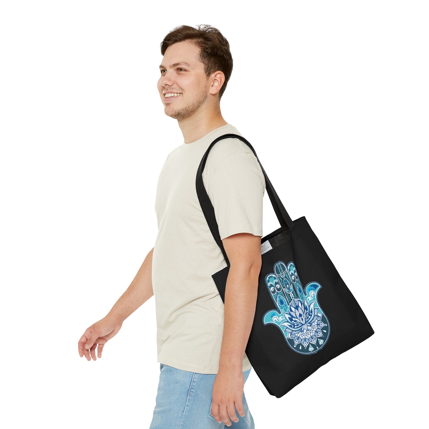 Hamsa - Chamsa - Lotus - Black Tote Bag