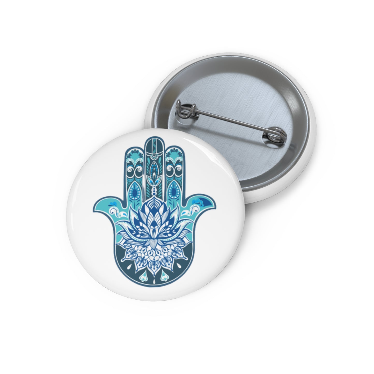 Hamsa - Chamsa - Lotus - White Pin Button