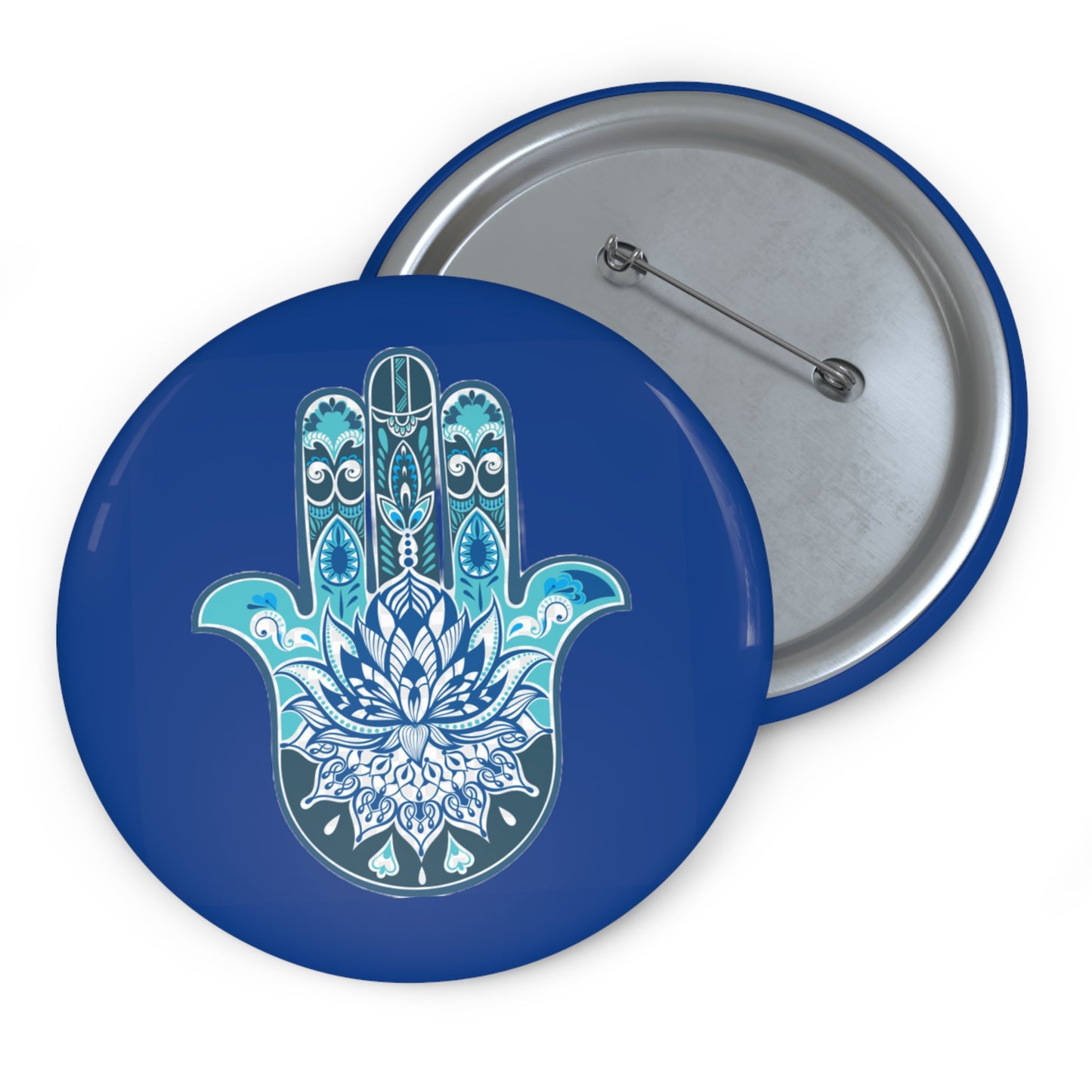 Hamsa - Chamsa - Lotus - Dark Blue Pin Button