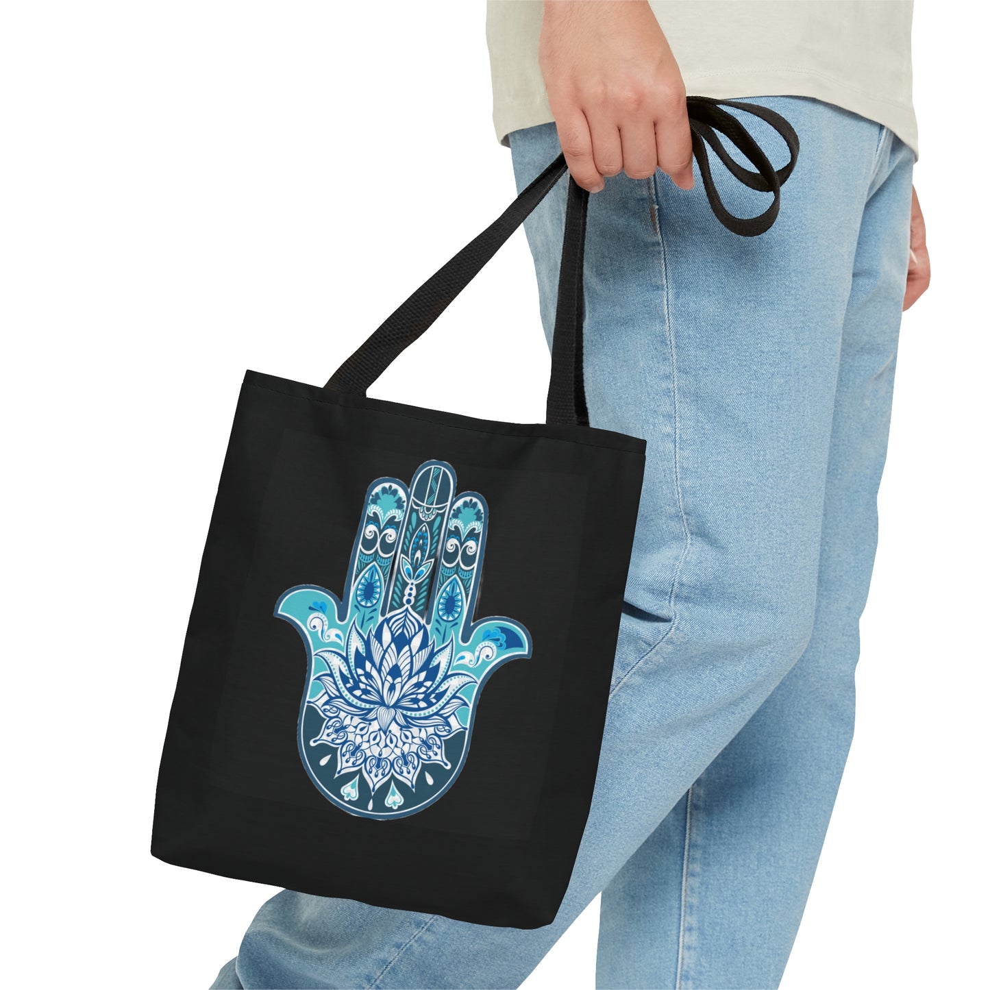 Hamsa - Chamsa - Lotus - Black Tote Bag