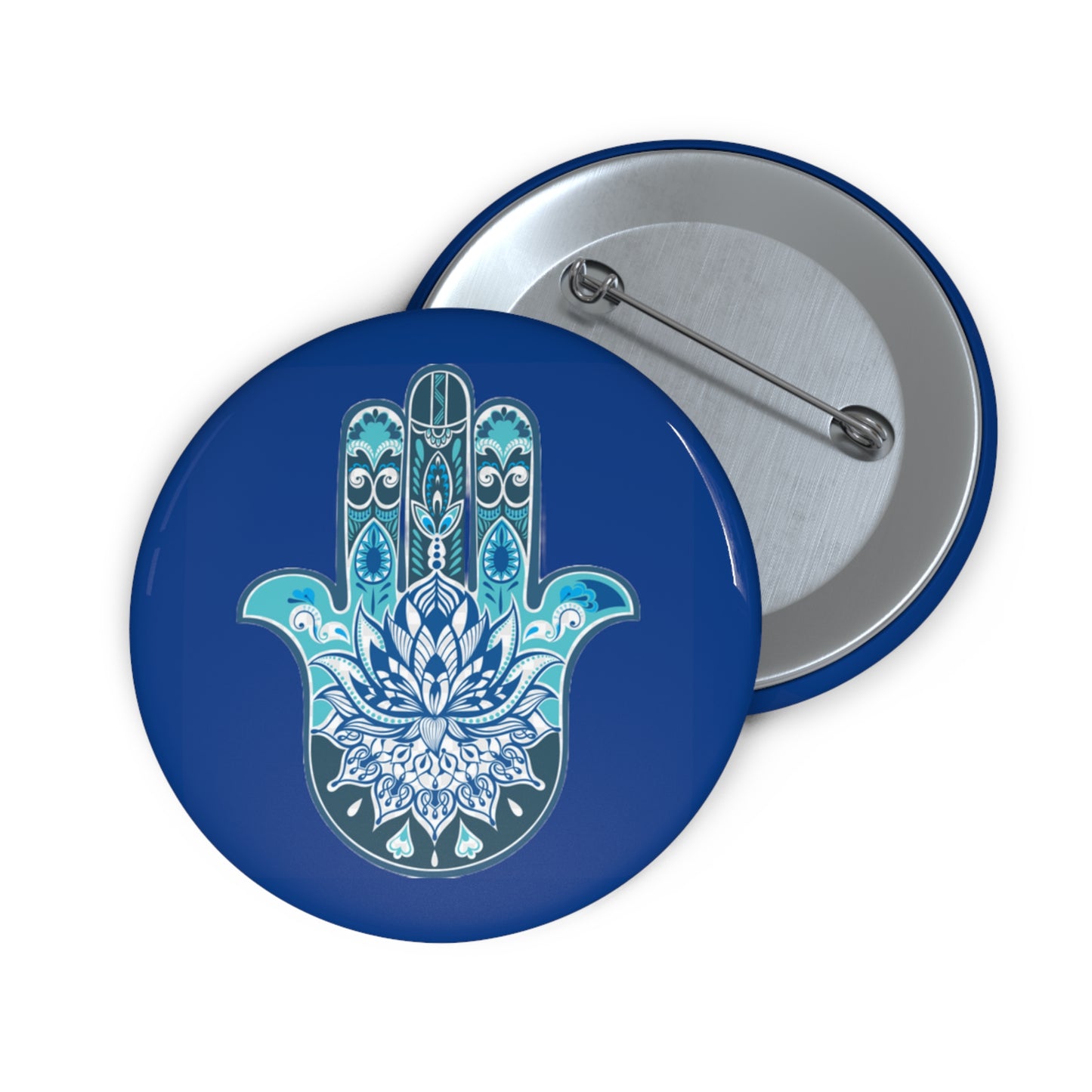 Hamsa - Chamsa - Lotus - Dark Blue Pin Button