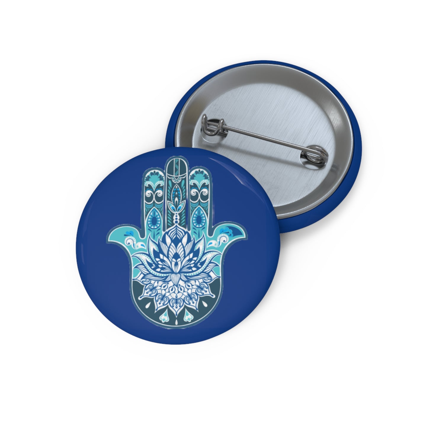 Hamsa - Chamsa - Lotus - Dark Blue Pin Button