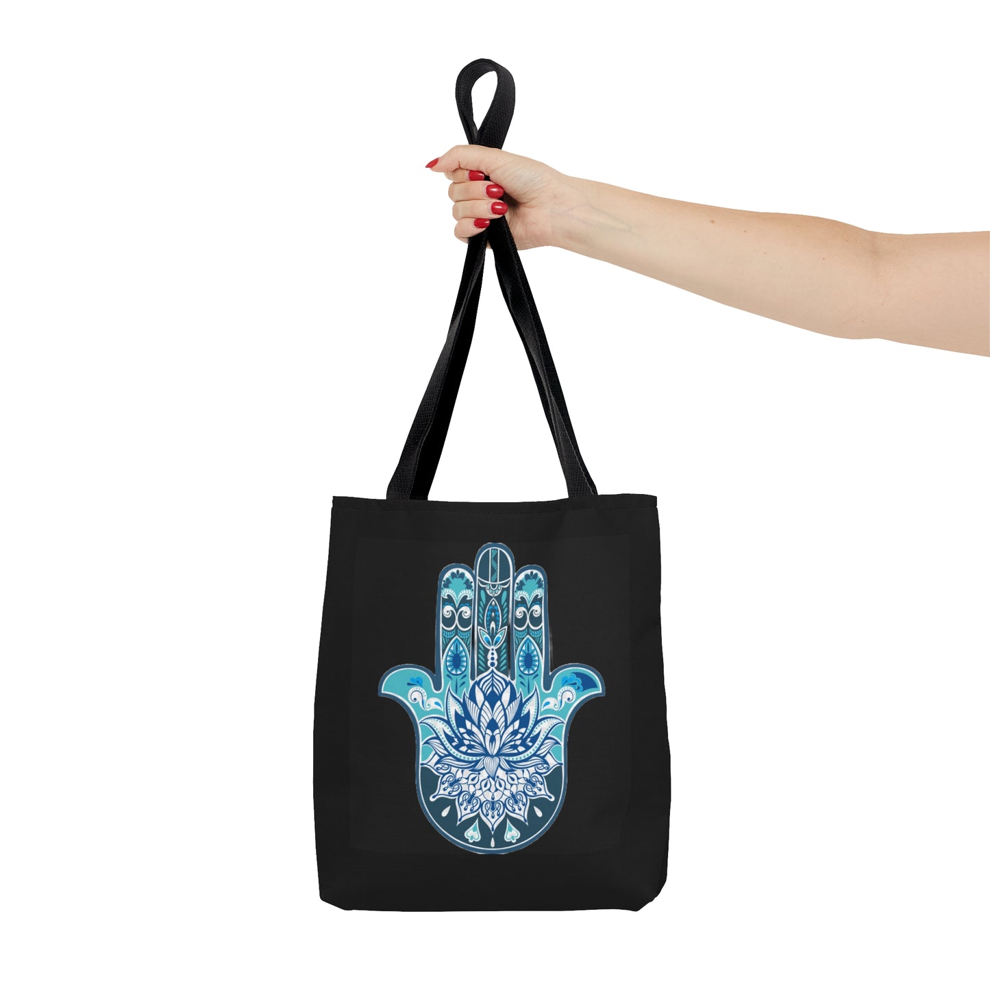 Hamsa - Chamsa - Lotus - Black Tote Bag