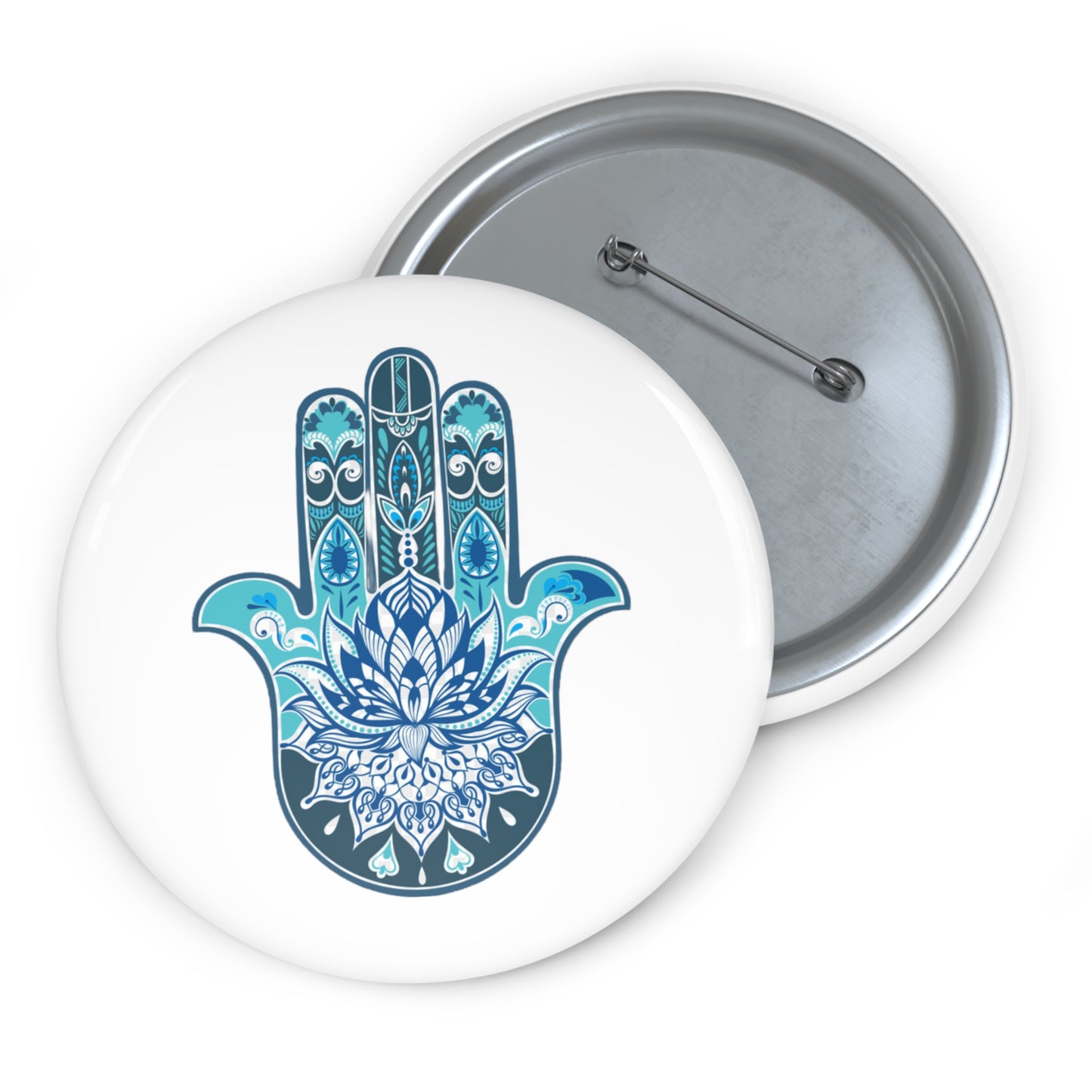 Hamsa - Chamsa - Lotus - White Pin Button