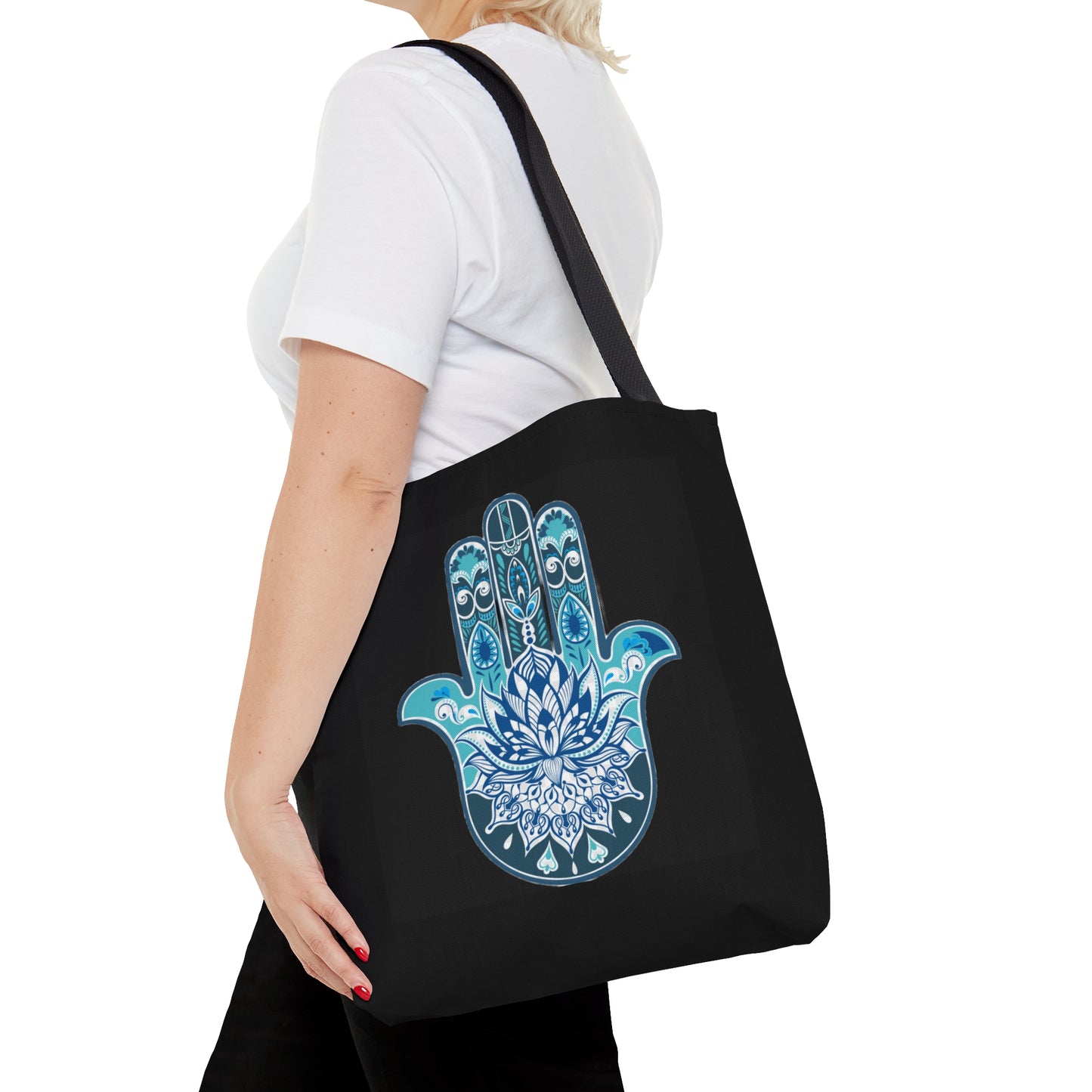 Hamsa - Chamsa - Lotus - Black Tote Bag