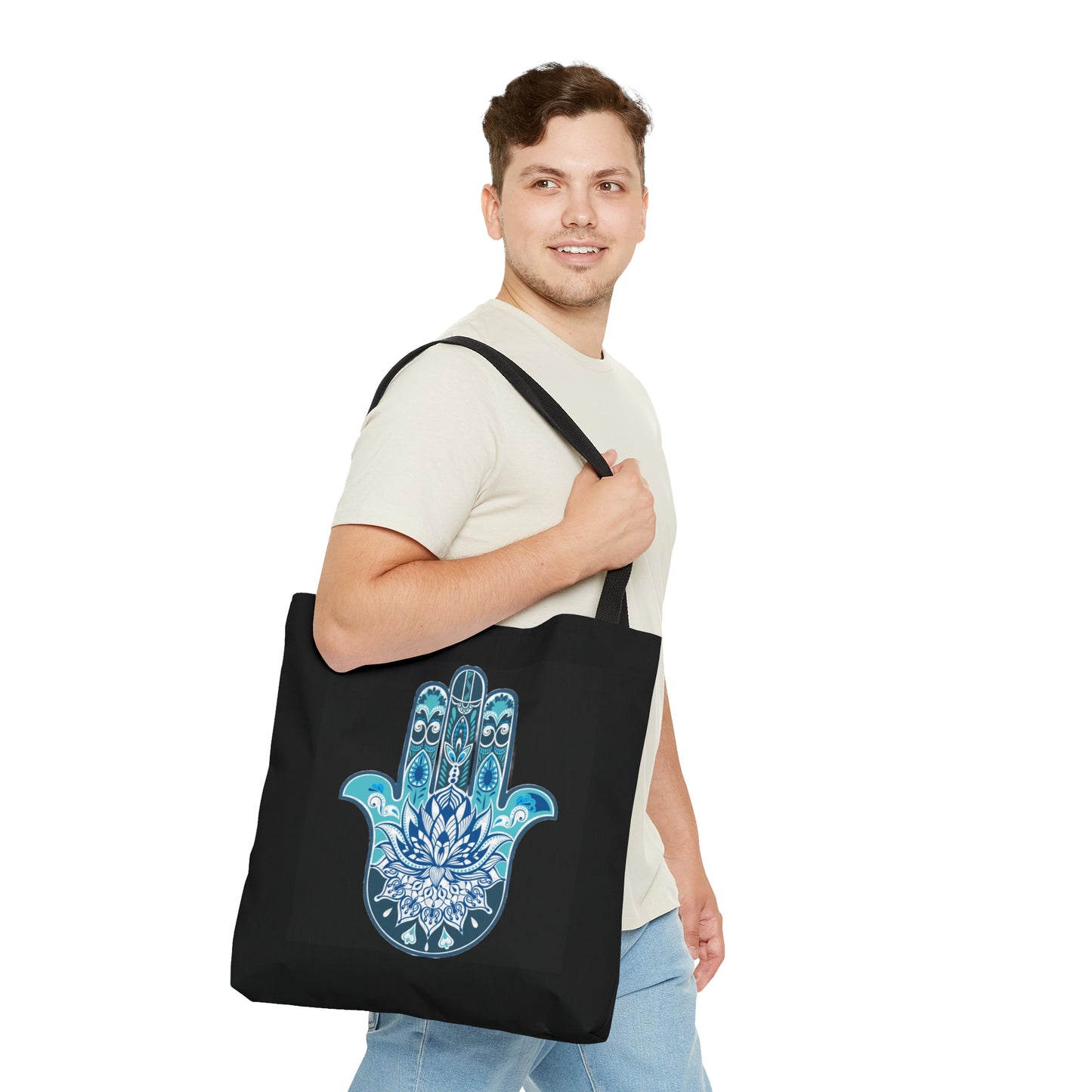 Hamsa - Chamsa - Lotus - Black Tote Bag