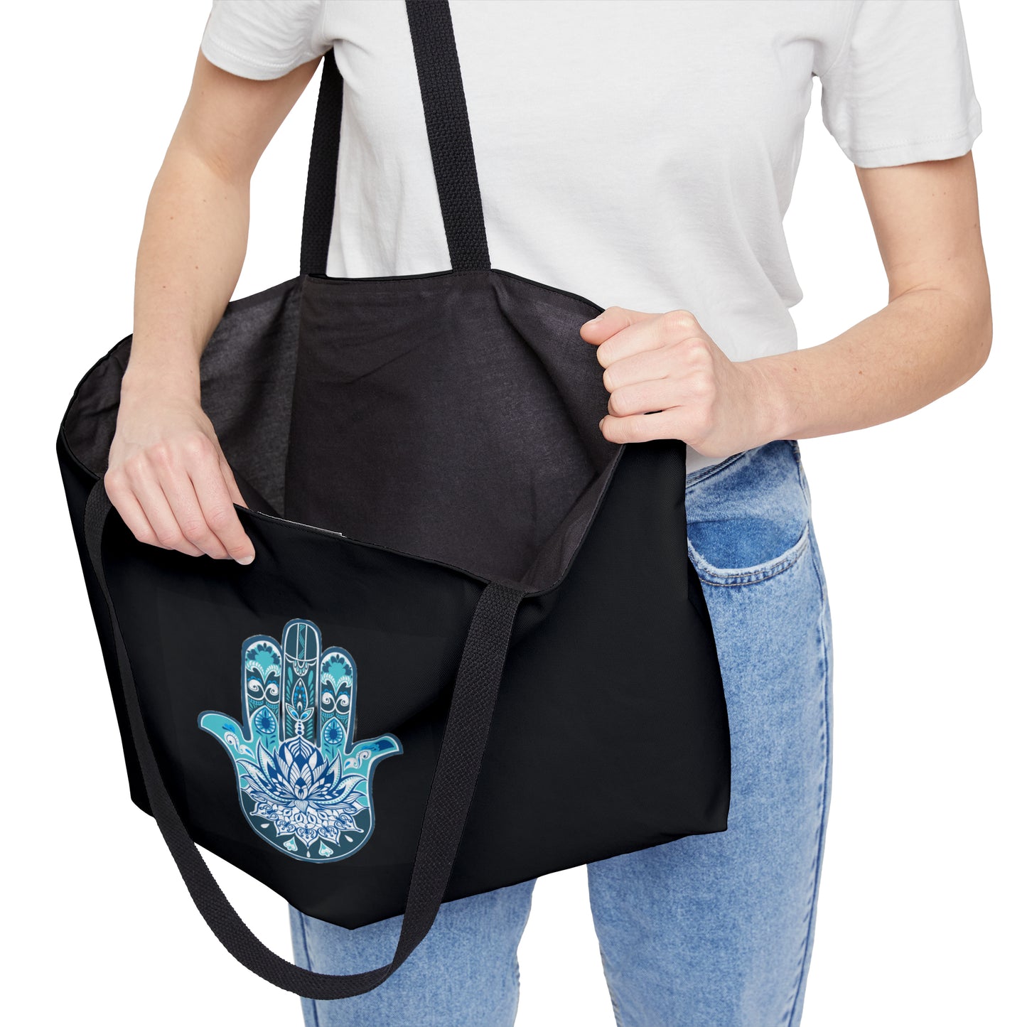 Hamsa - Chamsa - Lotus - Black  Big Tote Bag