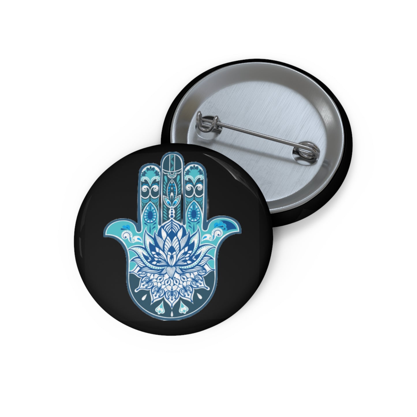 Hamsa - Chamsa - Lotus - Black Pin Button