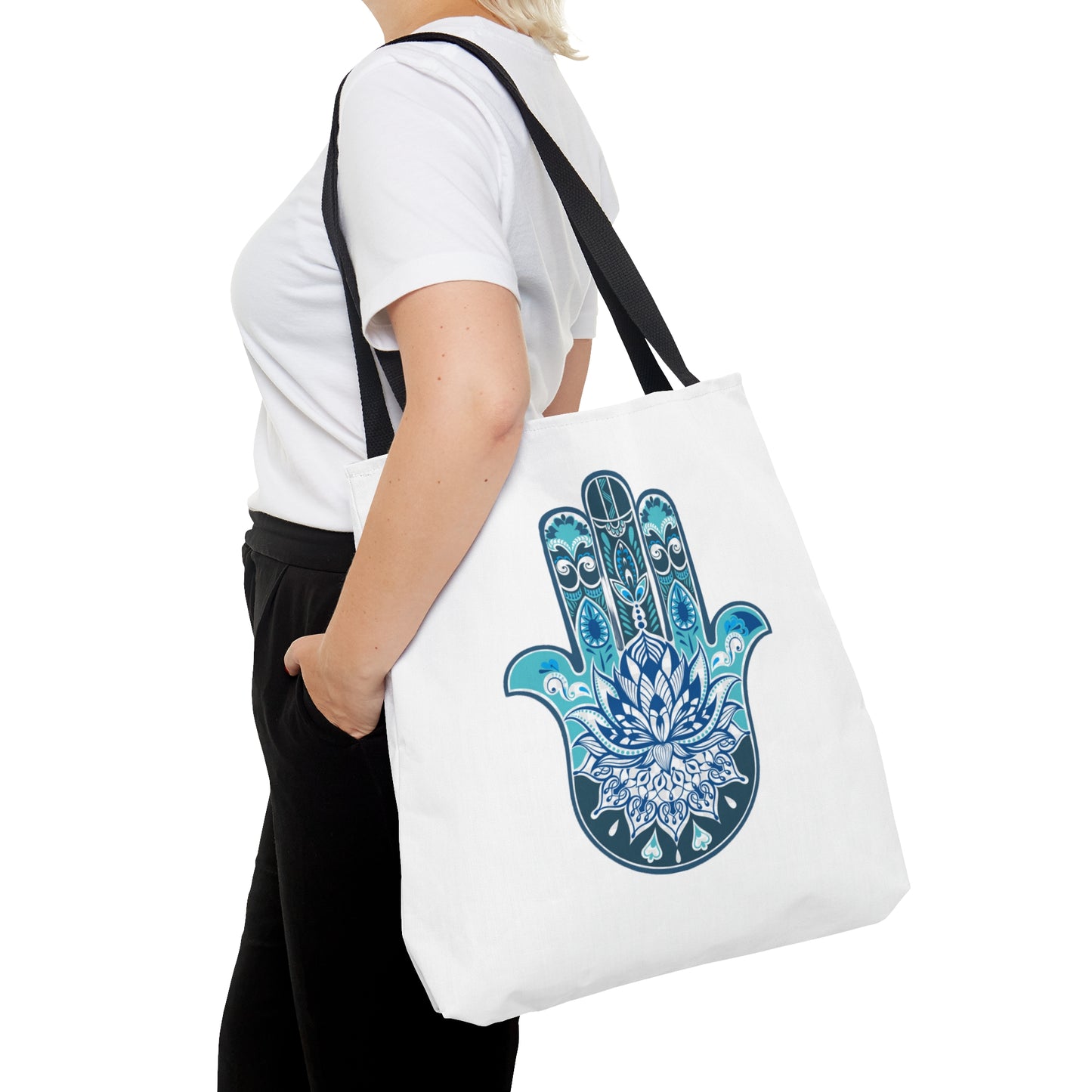 Hamsa - Chamsa - Lotus -  White Tote Bag